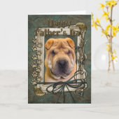 父の日-石造りの足- Shar Pei カード (黄色い花)