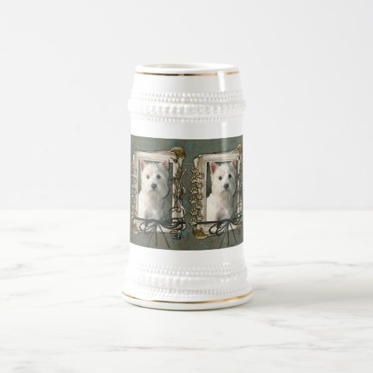 父の日-石造りの足- Westie ビールジョッキ (中央)