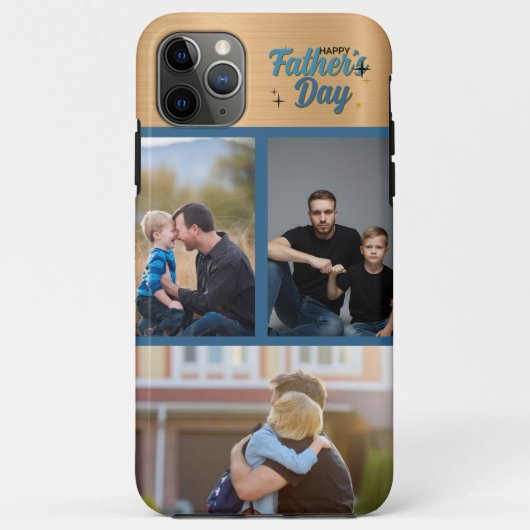 父の日!3枚の写真コラージュ ゴールドブルーのトレンド Case-Mate iPhoneケース (裏面)