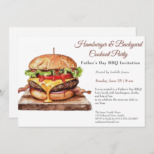 父の日BBQ招待状 – ジューシーハンバーグ調理師 招待状 (正面/裏面)
