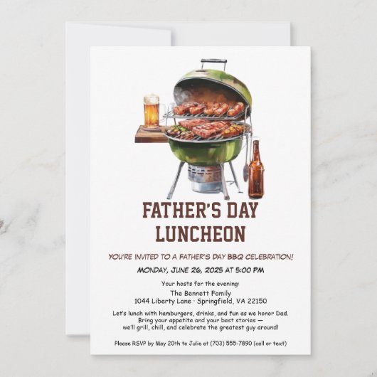 父の日BBQ招待状- Hamburgers, Drinks 招待状 (正面)
