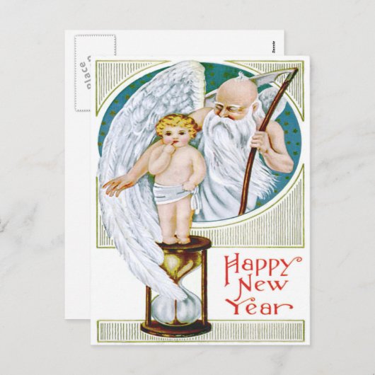 父の時間ベビー新年の砂時計 シーズンポストカード (正面/裏面)