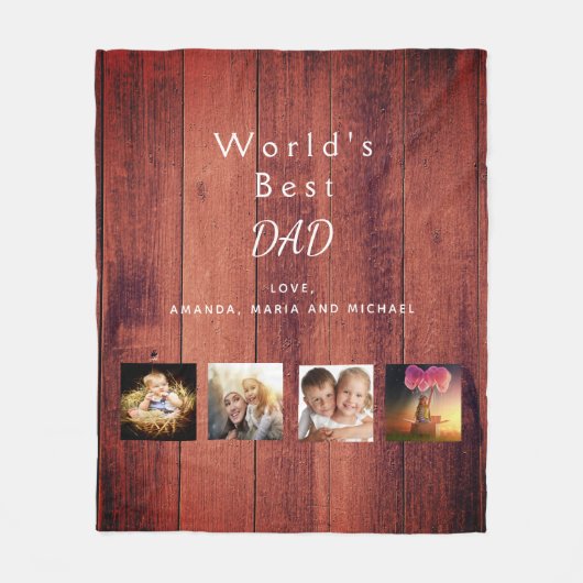 父の茶色の木の写真のコラージュ素朴な フリースブランケット (正面)