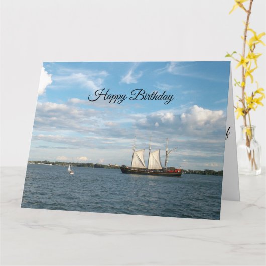 父の誕生日おめでとう　帆船 カード (黄色い花)