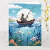 父の誕生日の日と魚釣りテアム カード (黄色い花)