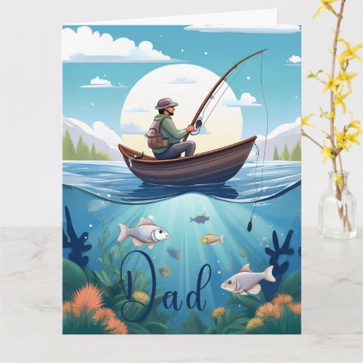 父の誕生日の日と魚釣りテアム カード (黄色い花)