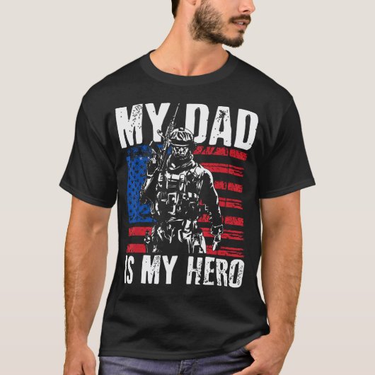 父はヒーロー 軍人パパ 父の日 7月4日 Tシャツ (正面)