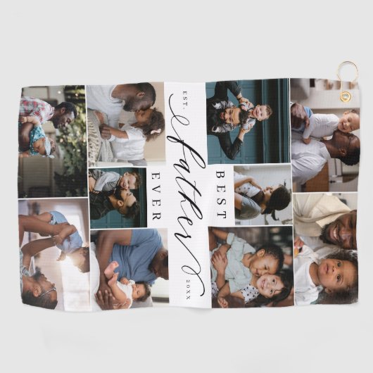 父は最高の常にスクリプトの父の日の写真コラージュ ゴルフタオル (横)