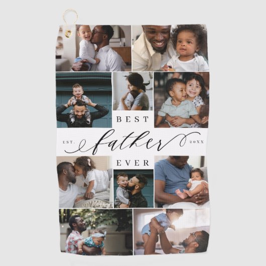 父は最高の常にスクリプトの父の日の写真コラージュ ゴルフタオル (正面)