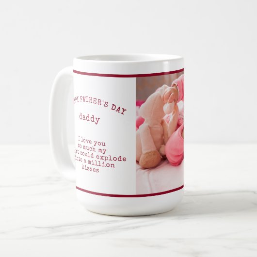 父カスタムの日の詩と一緒に写真ダークレッド コーヒーマグカップ (正面左)