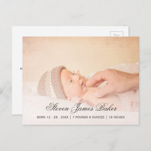 父クラシックの生まれたばかりのベビー写真の手 案内ポストカード (正面/裏面)