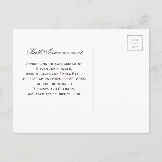 父クラシックの生まれたばかりのベビー写真の手 案内ポストカード (裏面)