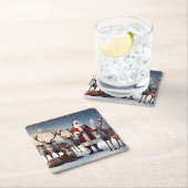 父クリスマスはトナカイとポーズをとっていた。 スクエアペーパーコースター (インサイチュ)