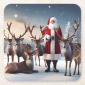 父クリスマスはトナカイとポーズをとっていた。 スクエアペーパーコースター (正面)