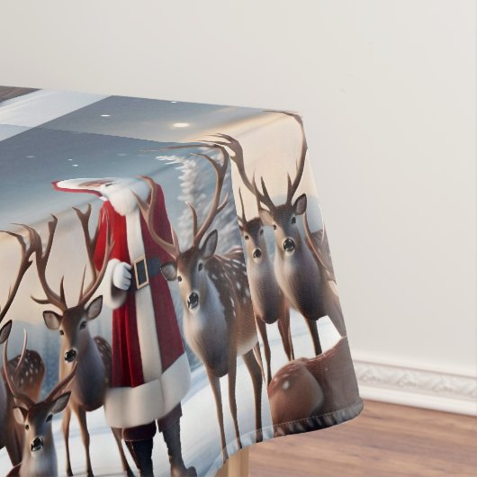 父クリスマスはトナカイとポーズをとっていた。 テーブルクロス (インサイチュ)