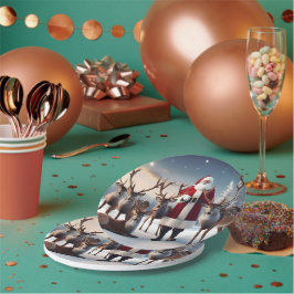 父クリスマスはトナカイとポーズをとっていた。 ペーパープレート