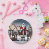 父クリスマスはトナカイとポーズをとっていた。 ペーパープレート (パーティー)