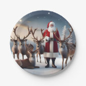 父クリスマスはトナカイとポーズをとっていた。 ペーパープレート (正面)