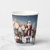 父クリスマスはトナカイとポーズをとっていた。 紙コップ (裏面)