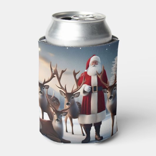 父クリスマスはトナカイとポーズをとっていた。 缶クーラー (缶正面)