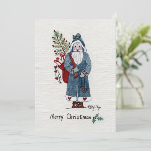 父クリスマスイングリーンコートタン絵を描紙 シーズンカード (スタンド正面)