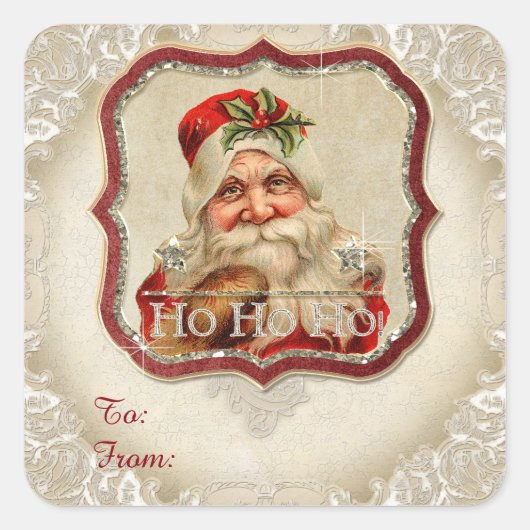 父クリスマスホーホーホーサンタクリスマスラベル スクエアシール (正面)