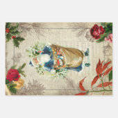 父クリスマスヴィンテージフローラエフェメラ ラッピングペーパーシート (正面2)