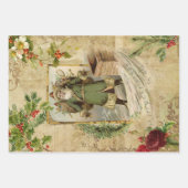 父クリスマスヴィンテージフローラエフェメラ ラッピングペーパーシート (正面)