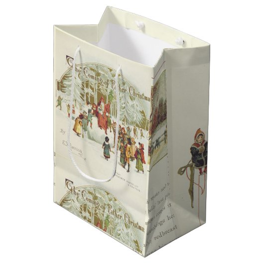 父クリスマスヴィンテージブックサイドオールドレタリング ミディアムペーパーバッグ (正面アングル)