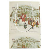 父クリスマスヴィンテージブックサイドオールドレタリング ミディアムペーパーバッグ (正面)