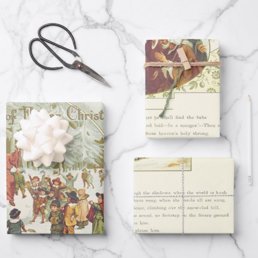 父クリスマスヴィンテージブックサイドオールドレタリング ラッピングペーパーシート (正面)