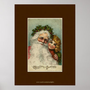 父クリスマス&チャイルドヴィンテージアート ポスター
