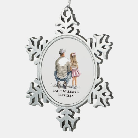父パーソナライズされたと娘(5) スノーフレークピューターオーナメント (右)