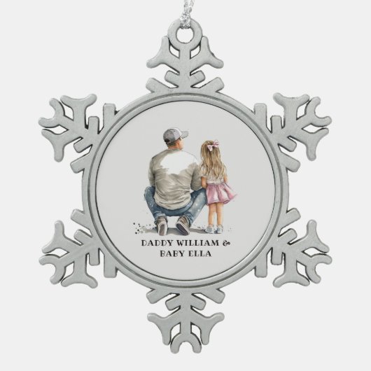 父パーソナライズされたと娘(5) スノーフレークピューターオーナメント (正面)