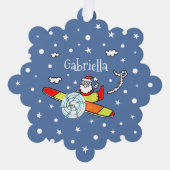 父パーソナライズされたのサンタクロース飛行機 オーナメントカード (正面)