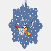 父パーソナライズされたのサンタクロース飛行機 オーナメントカード (左)