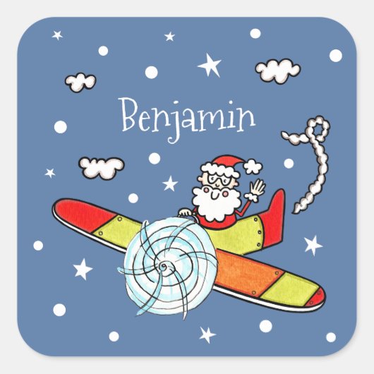 父パーソナライズされたのサンタクロース飛行機 スクエアシール (正面)