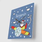 父パーソナライズされたのサンタクロース飛行機 スクエア壁時計 (傾斜)