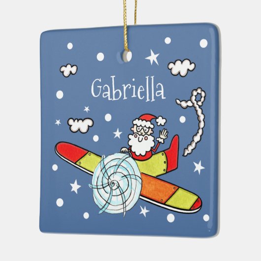父パーソナライズされたのサンタクロース飛行機 セラミックオーナメント (左)