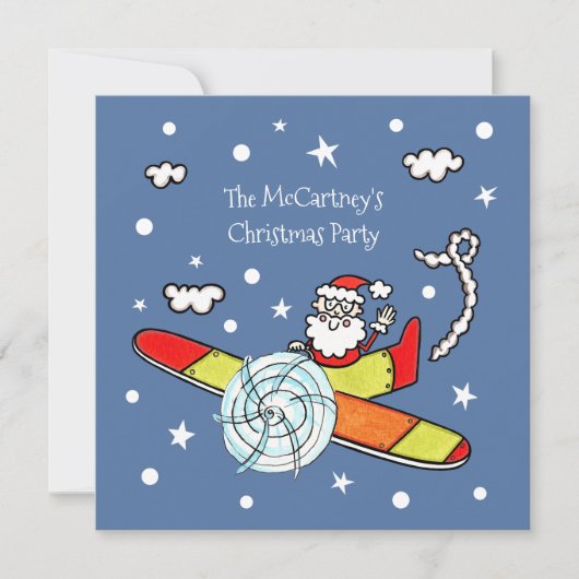 父パーソナライズされたのサンタクロース飛行機 招待状 (正面)
