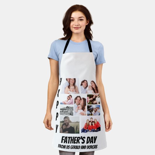 父パーソナライズされたの日9写真コラージュ エプロン (着用した状態)