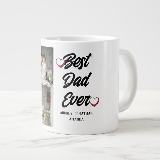 父パーソナライズされたの日、2つの写真コラージュのギフト ジャンボコーヒーマグカップ (正面右)