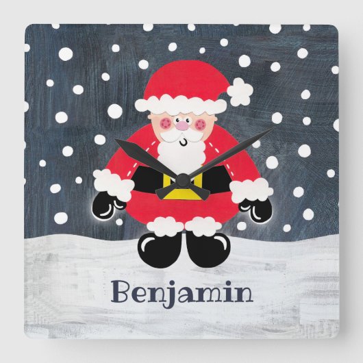 父パーソナライズされたクリスマス・サンタクロース スクエア壁時計 (正面)