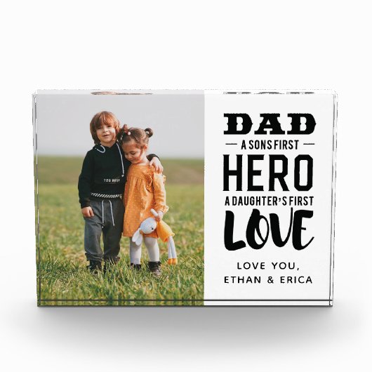 父パーソナライズされた家モダンの日の写真プラーク フォトブロック (正面)