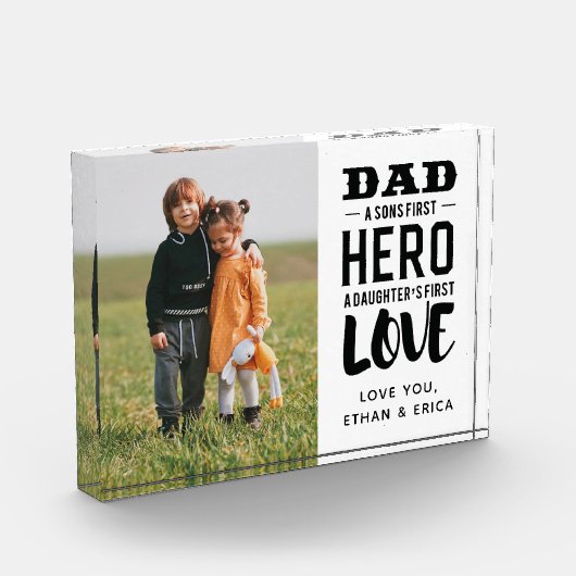 父パーソナライズされた家モダンの日の写真プラーク フォトブロック (左)