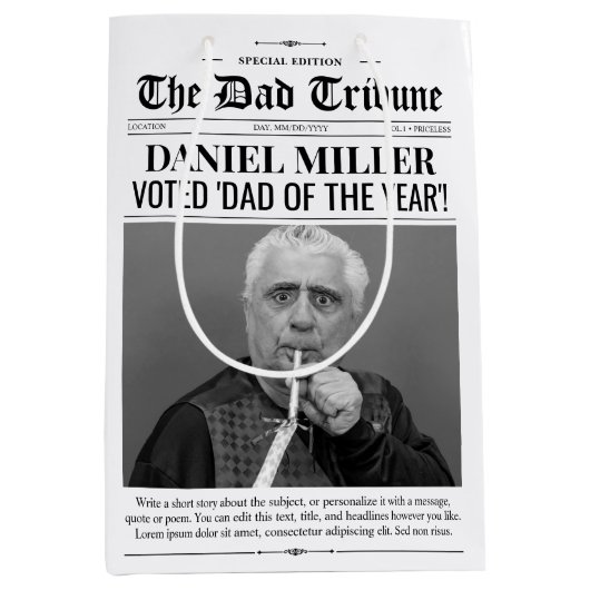 父パーソナライズされた日新聞抱き枕 ミディアムペーパーバッグ (正面)