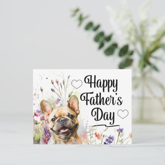 父フランスのの日の花とブルドッグ シーズンポストカード (スタンド正面)
