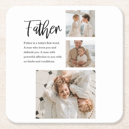 父モダンとコラージュ写真最高の引用文 スクエアペーパーコースター (正面)