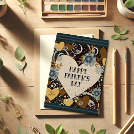 父モダンの日のフローラ男らしハート カード