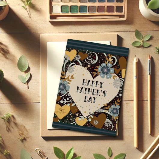 父モダンの日のフローラ男らしハート カード